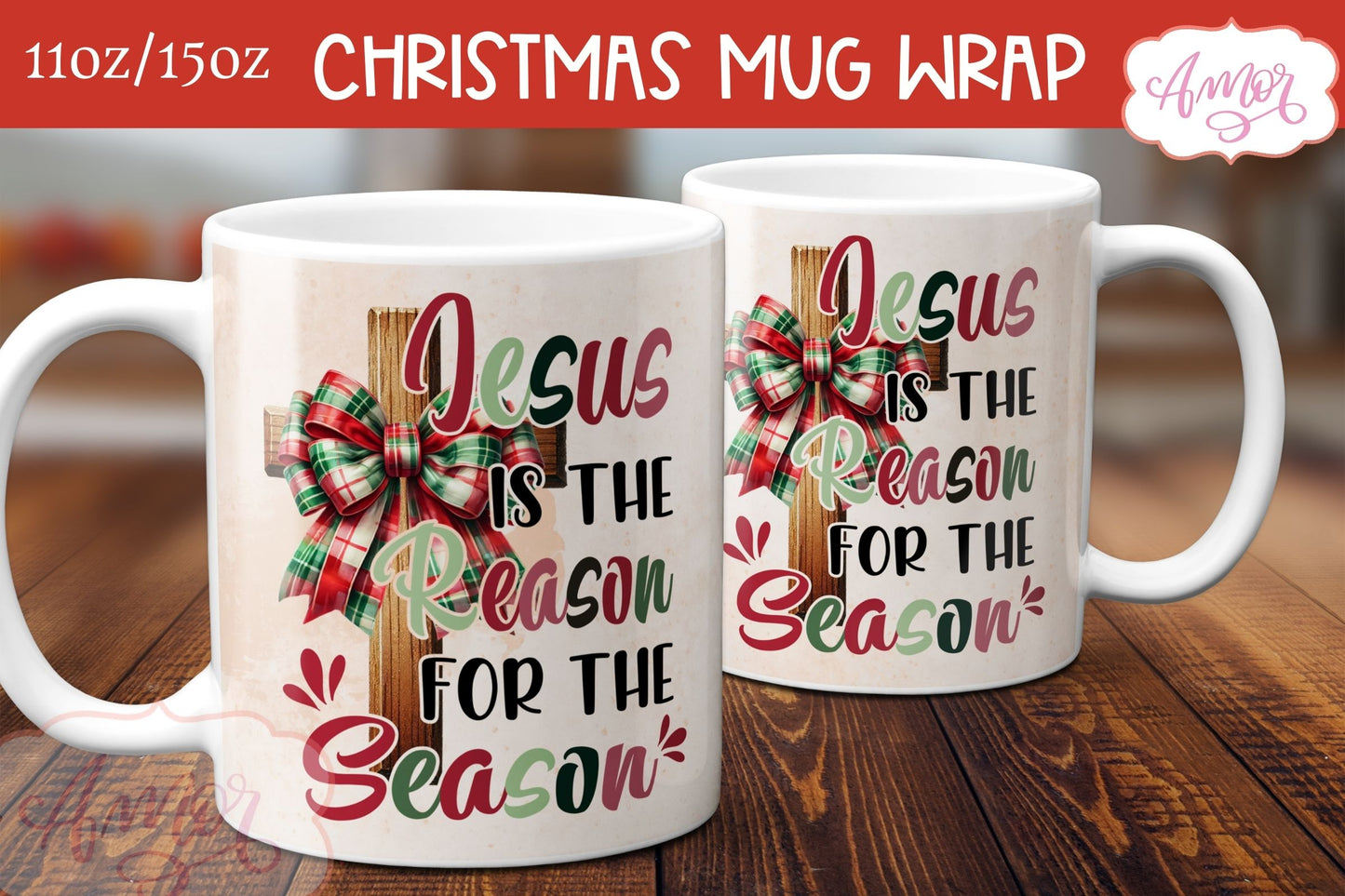 Christian Chirstmas mug wrap PNG | Jesus is the reason mug