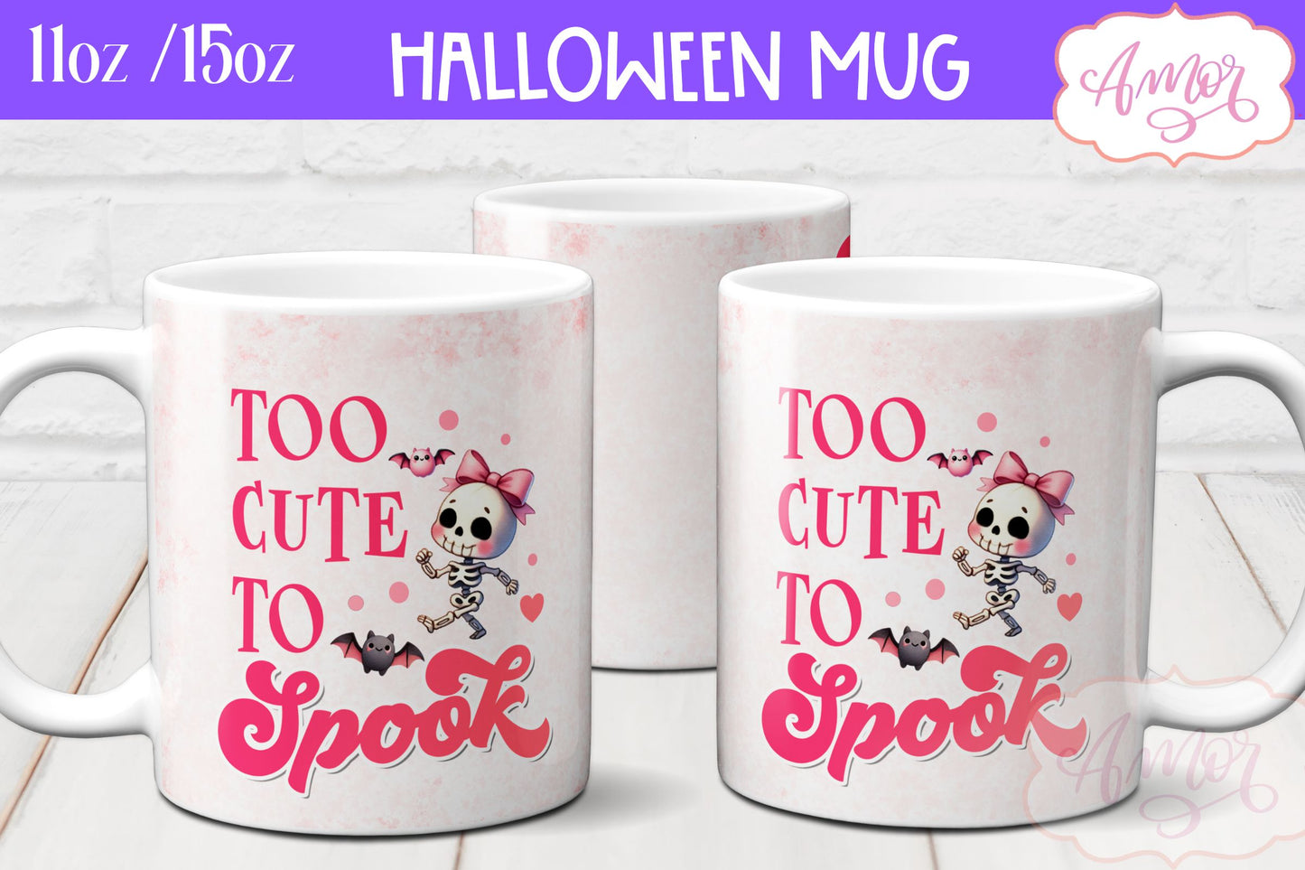 Pink Halloween mug wraps for sublimation PNG BUNDLE