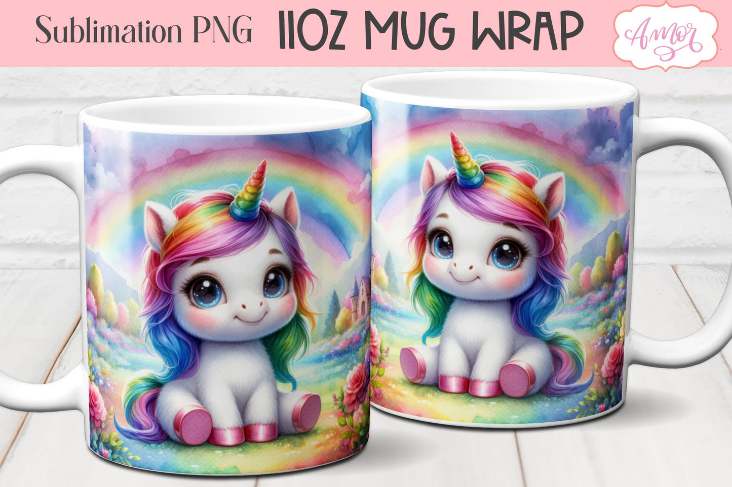 Magical Unicorn mug wraps for sublimation | Rainbow mug PNG