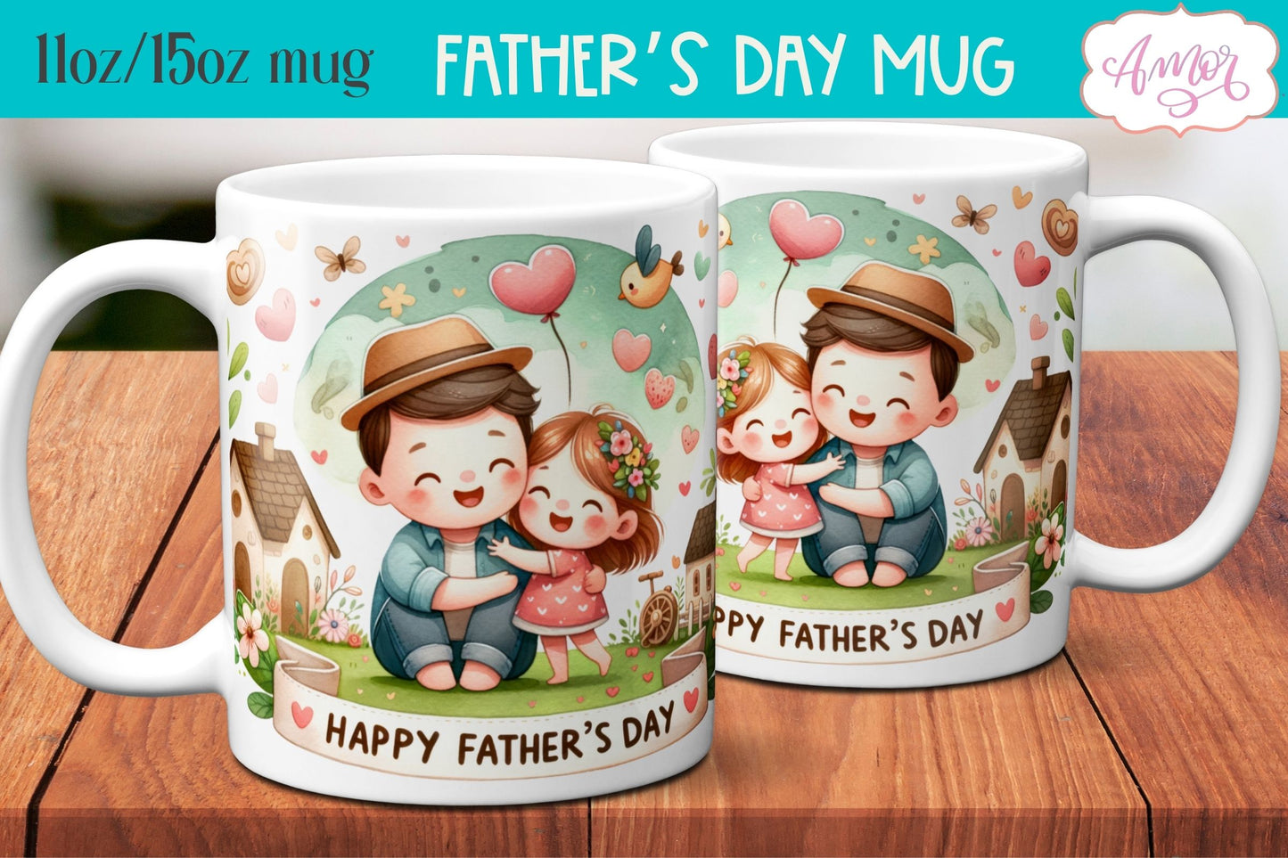 Bundle Happy Father's day mug wrap PNG | 9 Cute mug designs
