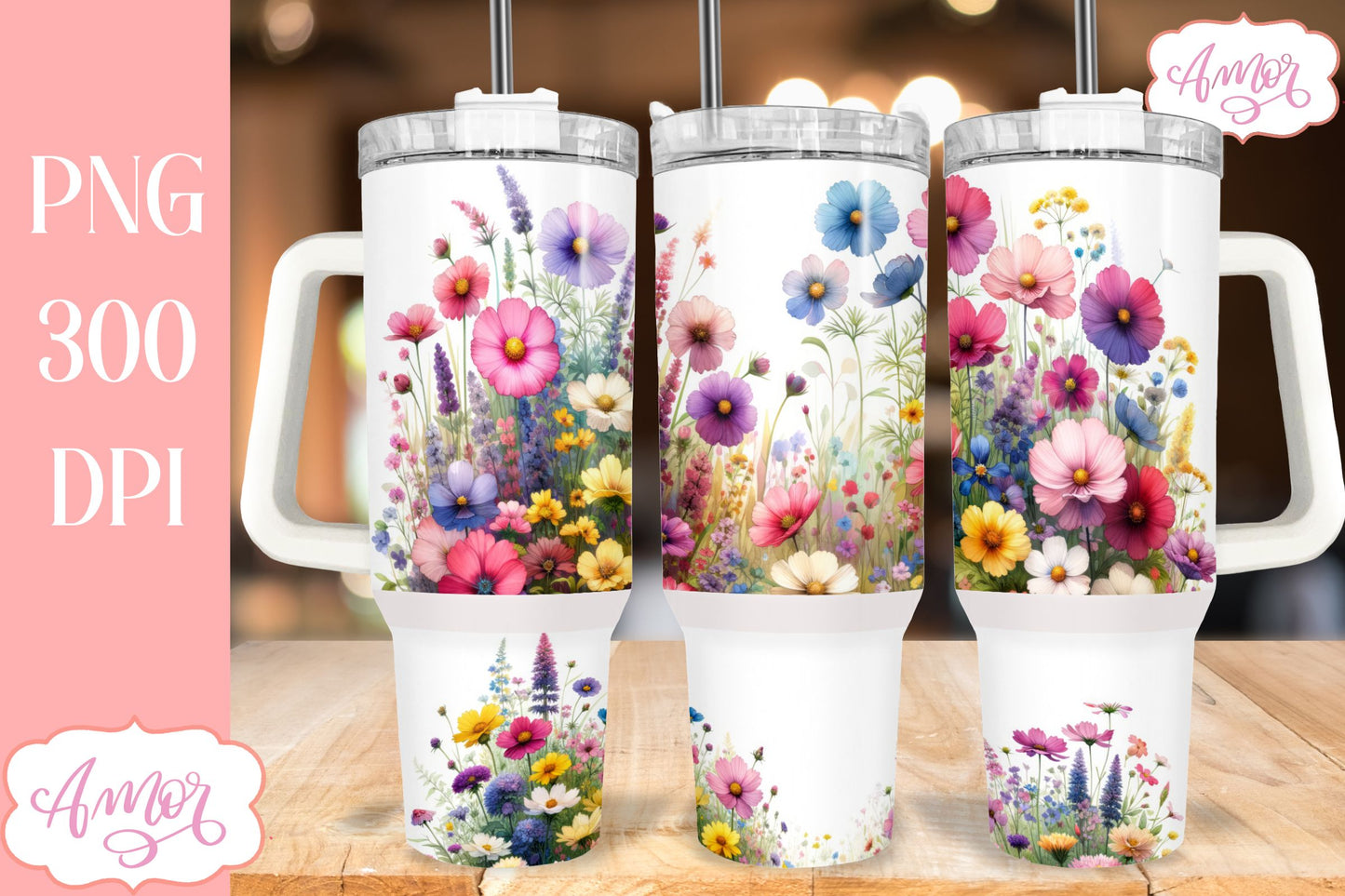 Wildflowers garden 40 oz tumbler PNG for sublimation