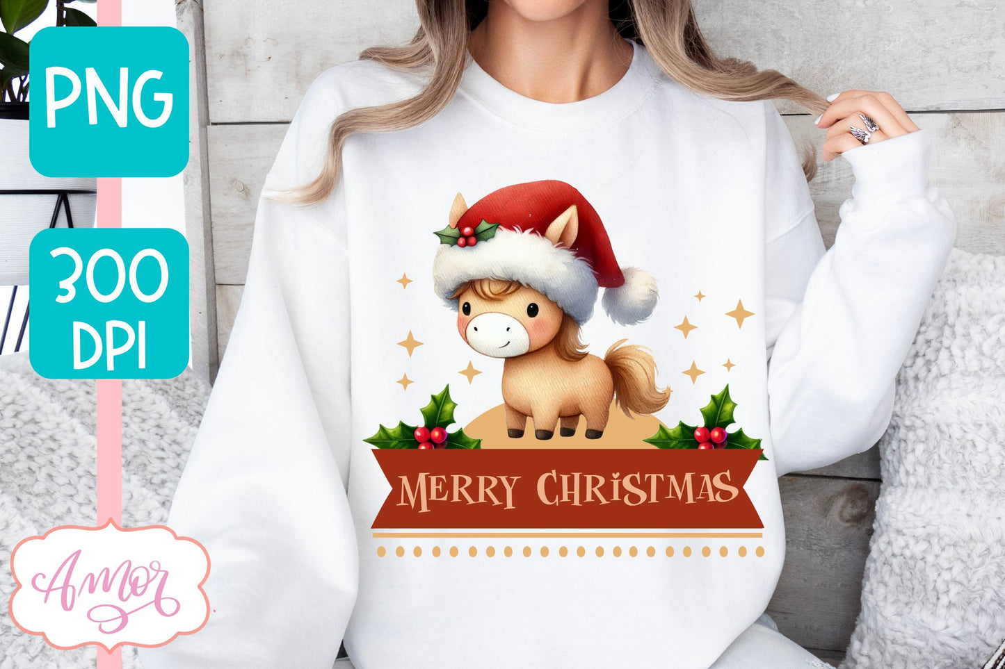 Merry Christmas PNG | Cute Christmas horse PNG
