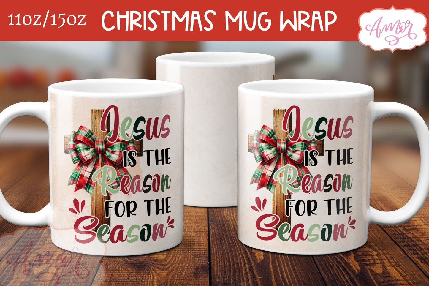 Christian Chirstmas mug wrap PNG | Jesus is the reason mug