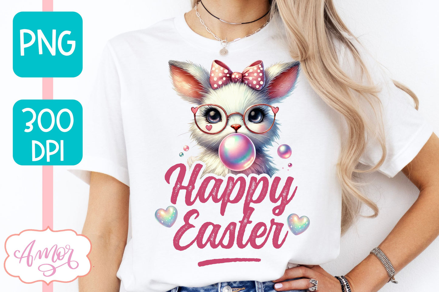 Happy Easter sublimation PNG | Cute Easter bunny bubble gum