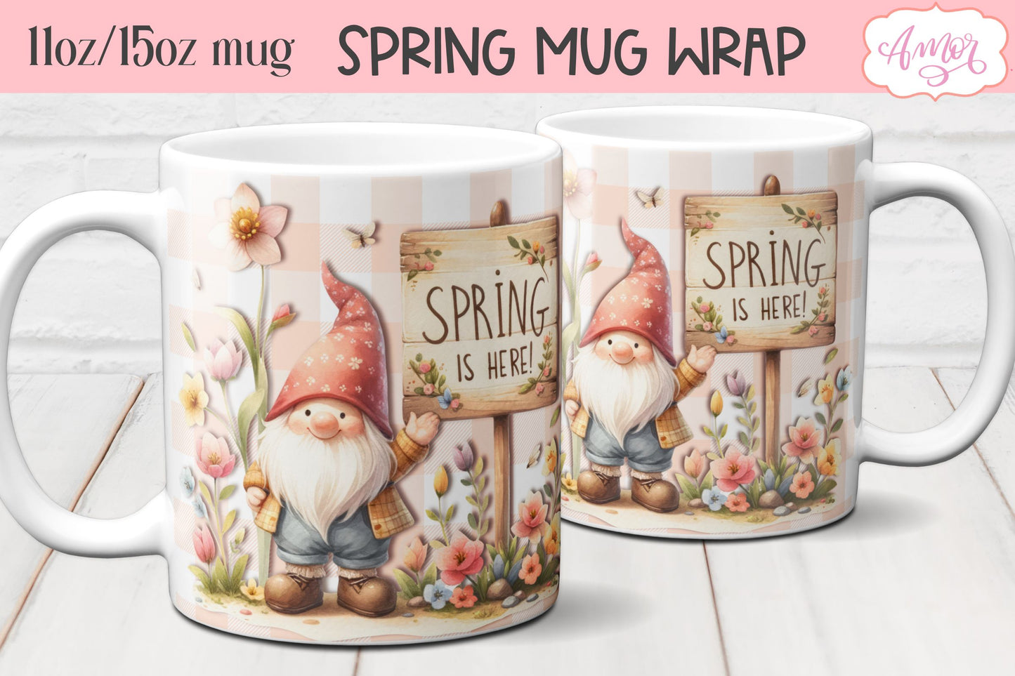 BUNDLE Spring Gnome Mug Wraps for Sublimation 11oz 15oz