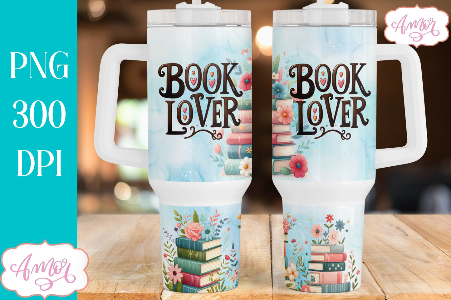 Book lover 40oz tumbler wrap PNG | Bookish tumbler design