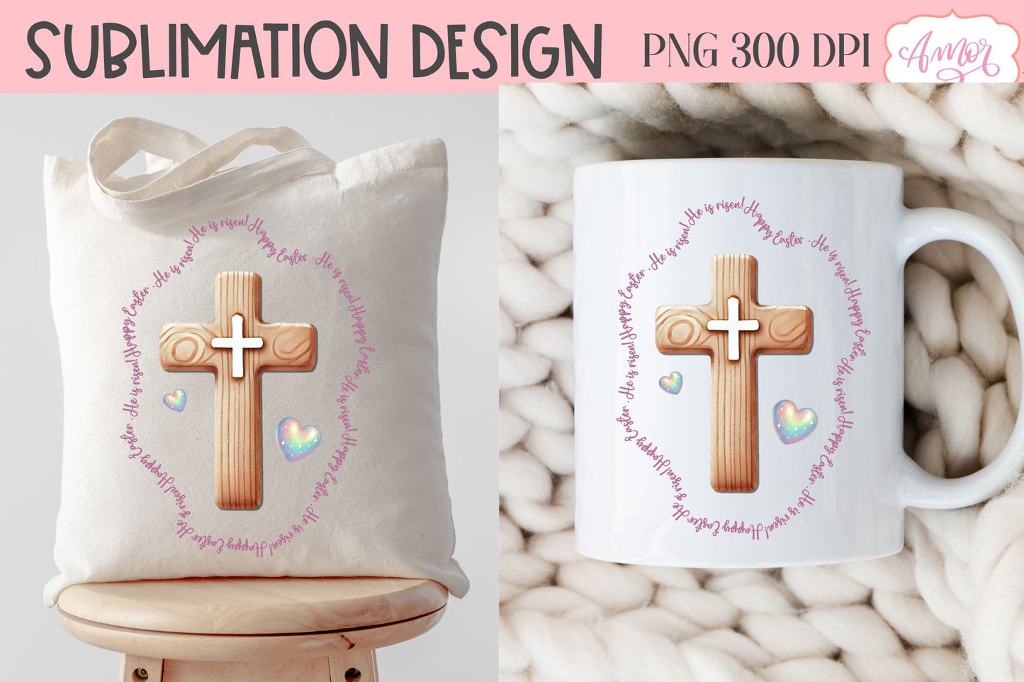 Christian Easter sublimation PNG | Coquette cross PNG design
