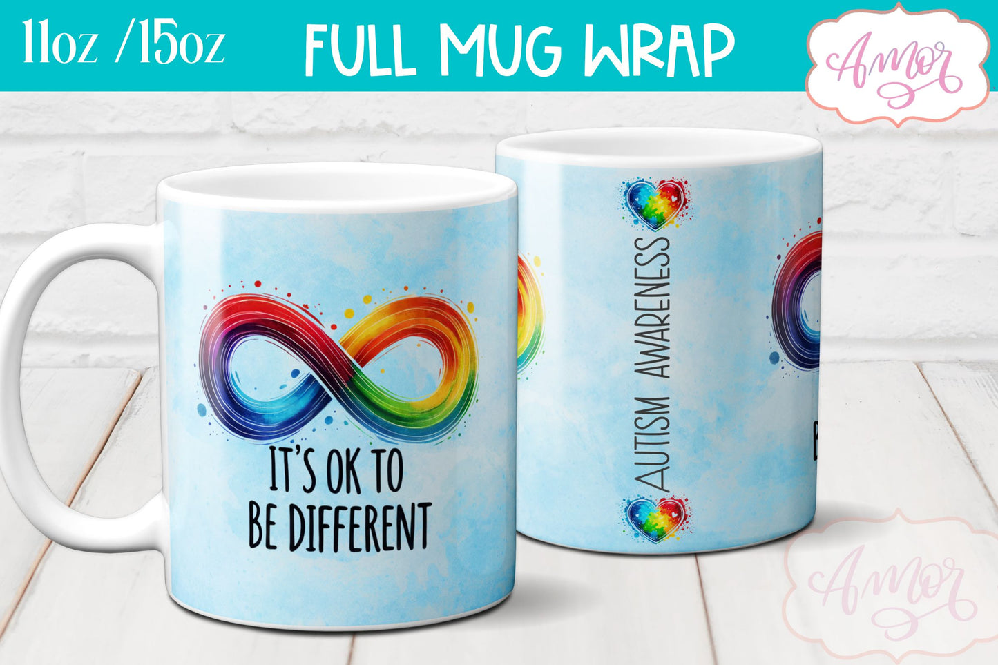 Autism awareness mug wrap | Its ok to be different mug PNG
