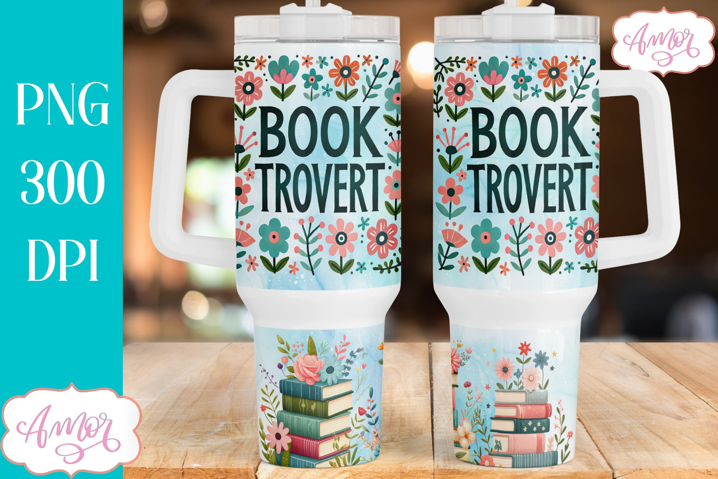 Booktrovert 40oz tumbler wrap PNG