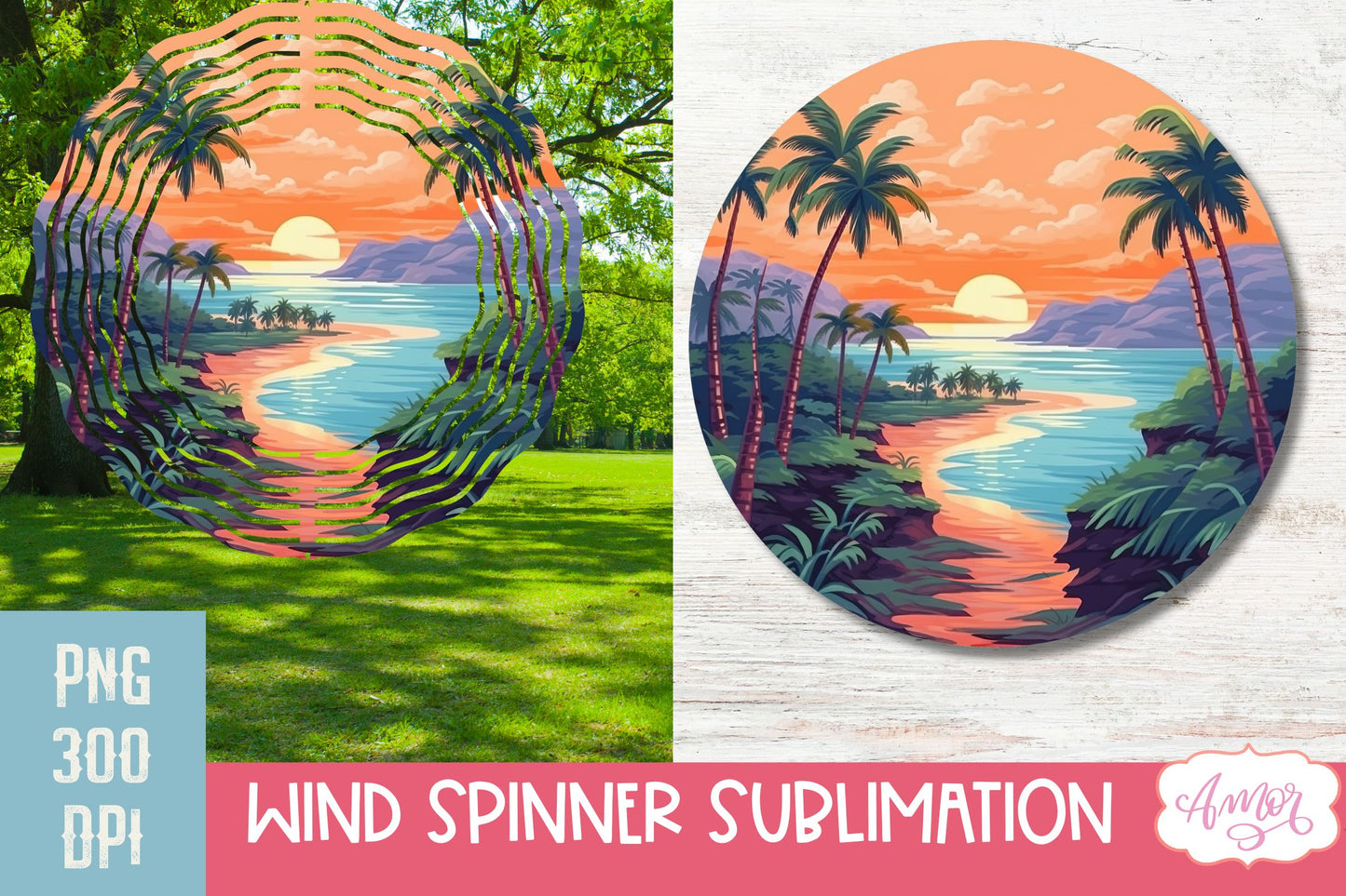 Summer beach landscape wind Spinner sublimation PNG BUNDLE