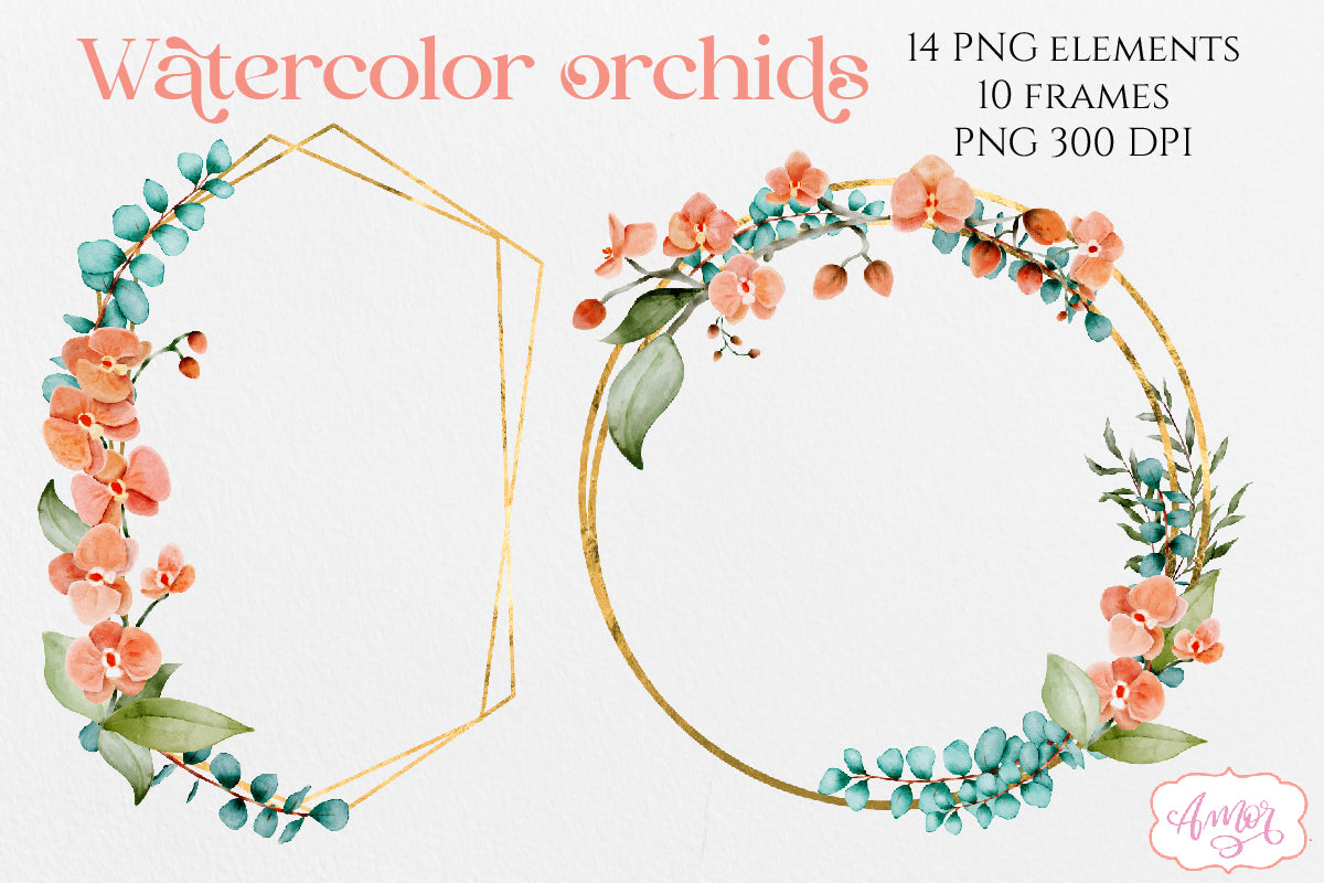 Watercolor orchids clipart PNG | Hand painted flowers PNG