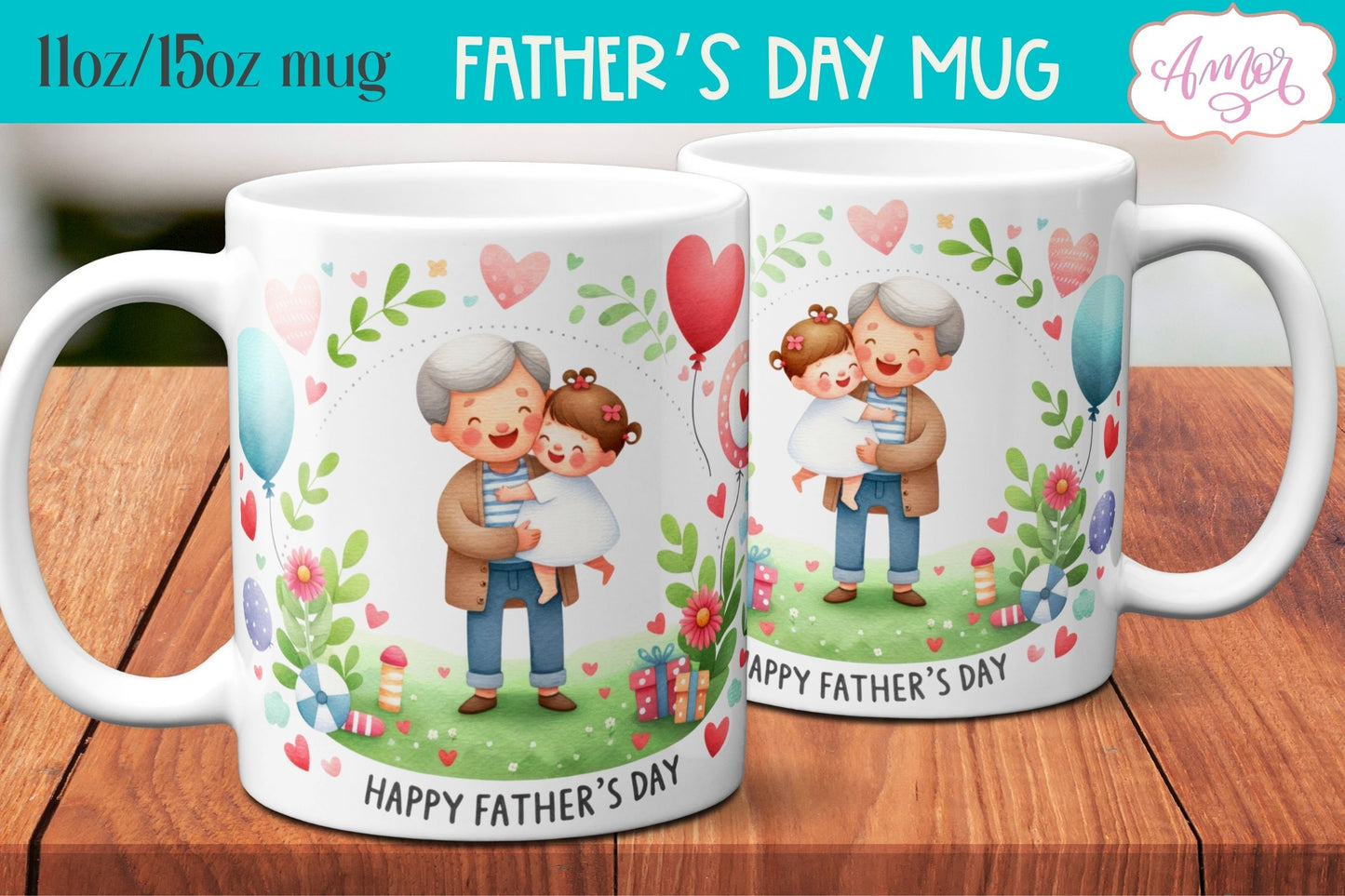 Bundle Happy Father's day mug wrap PNG | 9 Cute mug designs