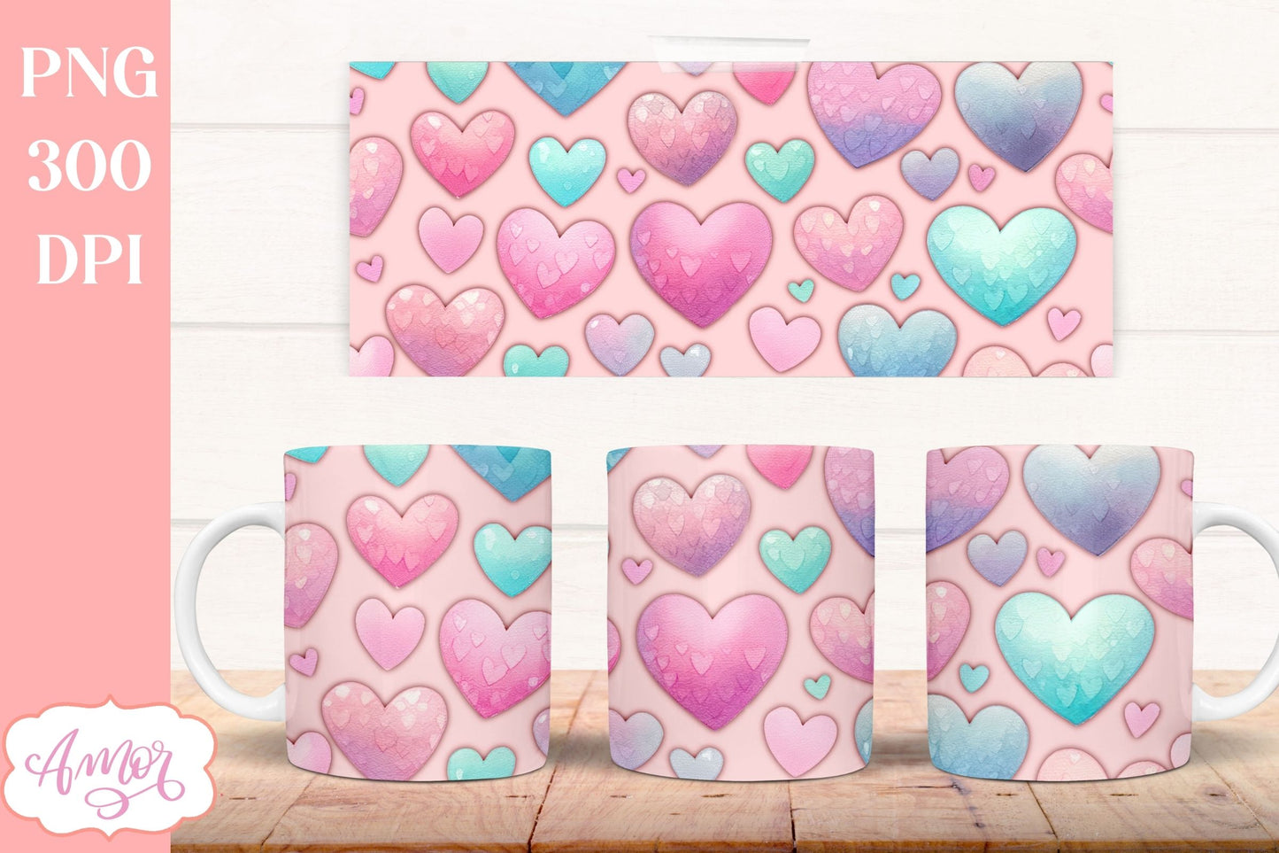 Valentine hearts Wraps for Sublimation Bundle | 6 mug design