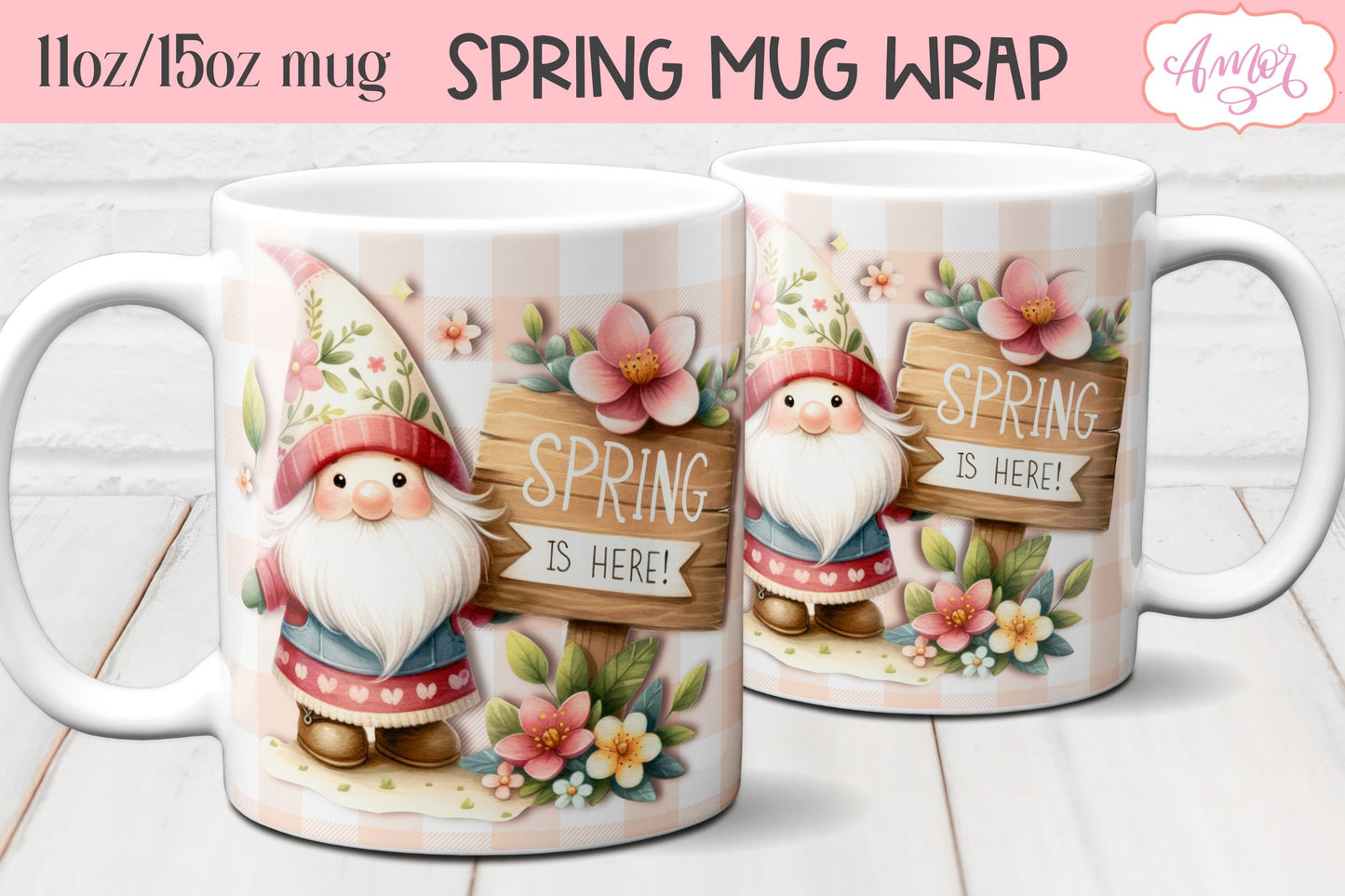 BUNDLE Spring Gnome Mug Wraps for Sublimation 11oz 15oz