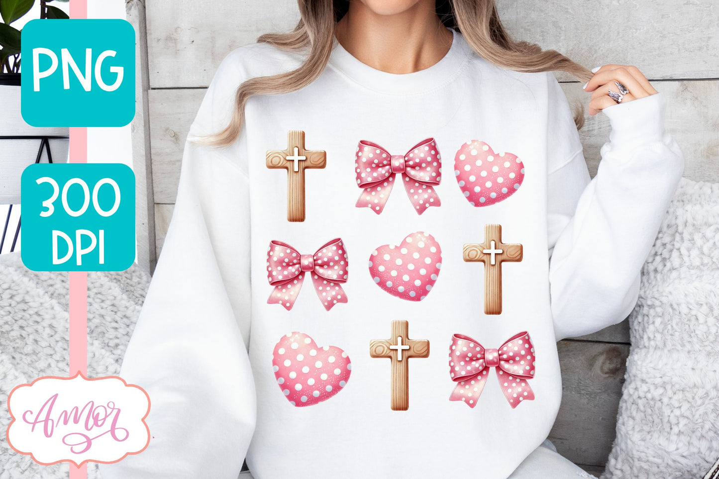 Christian Easter sublimation PNG | Coquette cross PNG design