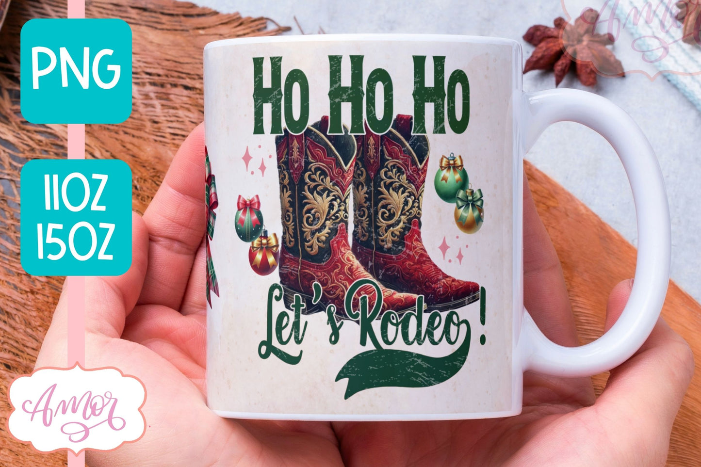 Ho Ho Ho mug wrap PNG | Western Christmas coffee mug PNG