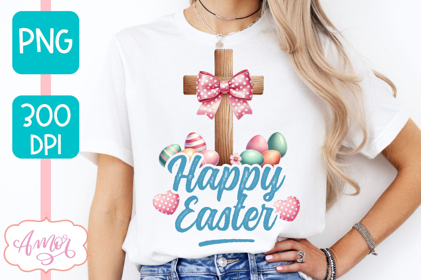 Christian Easter sublimation PNG | Coquette cross PNG design