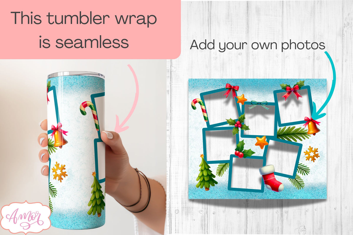 Merry Christmas Photo Tumbler Wraps for sublimation BUNDLE