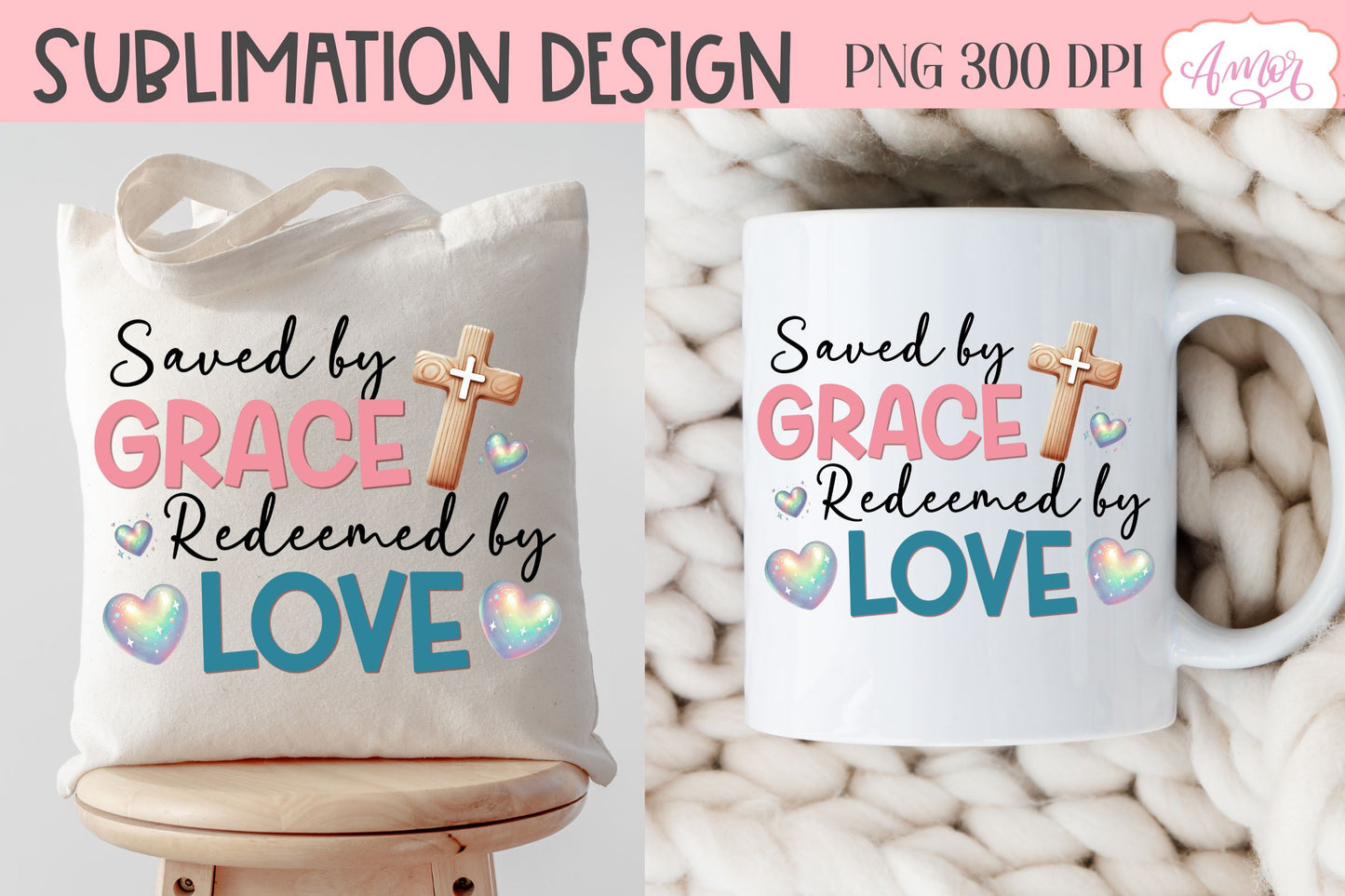 Christian Easter sublimation PNG | Saved by Grace PNG design