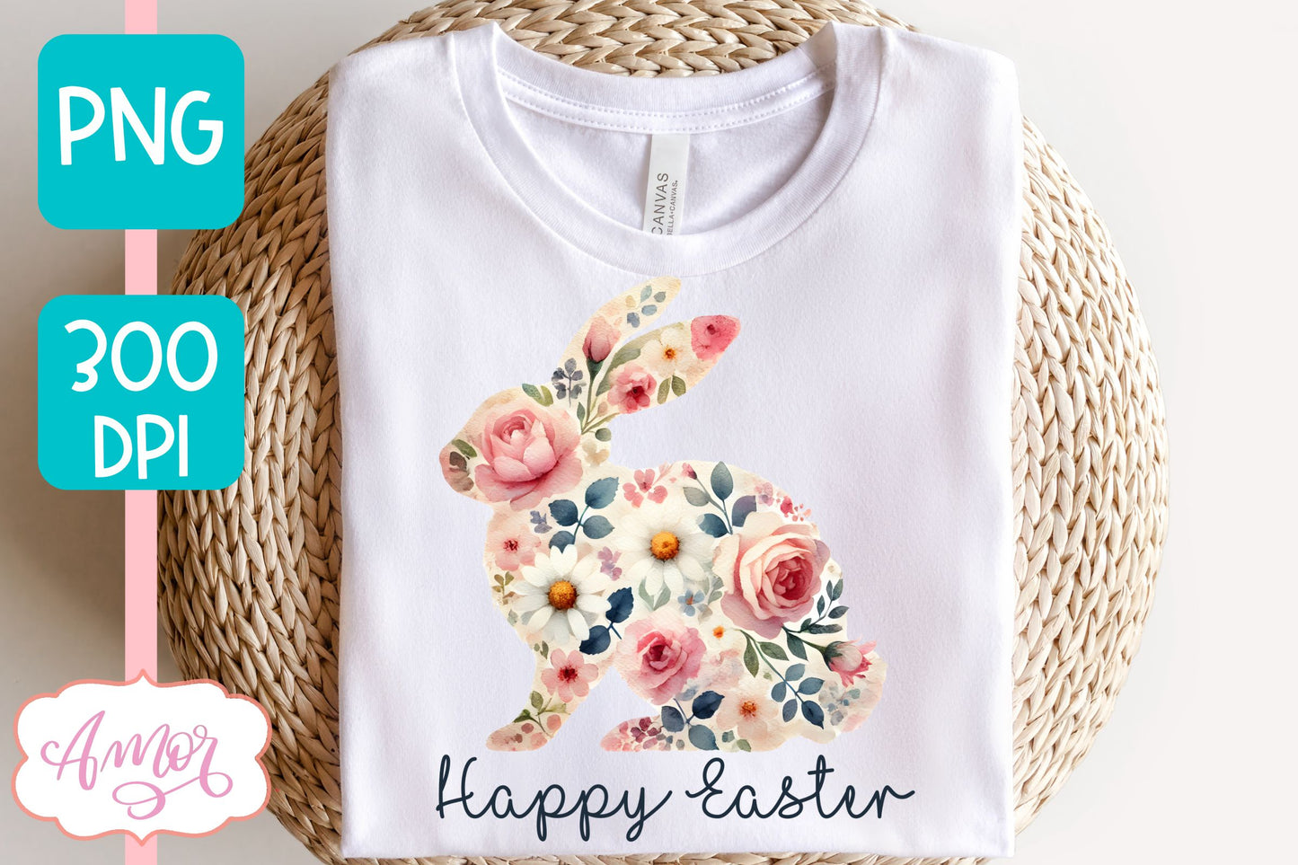 Floral Easter sublimation PNG | Easter bunny PNG design