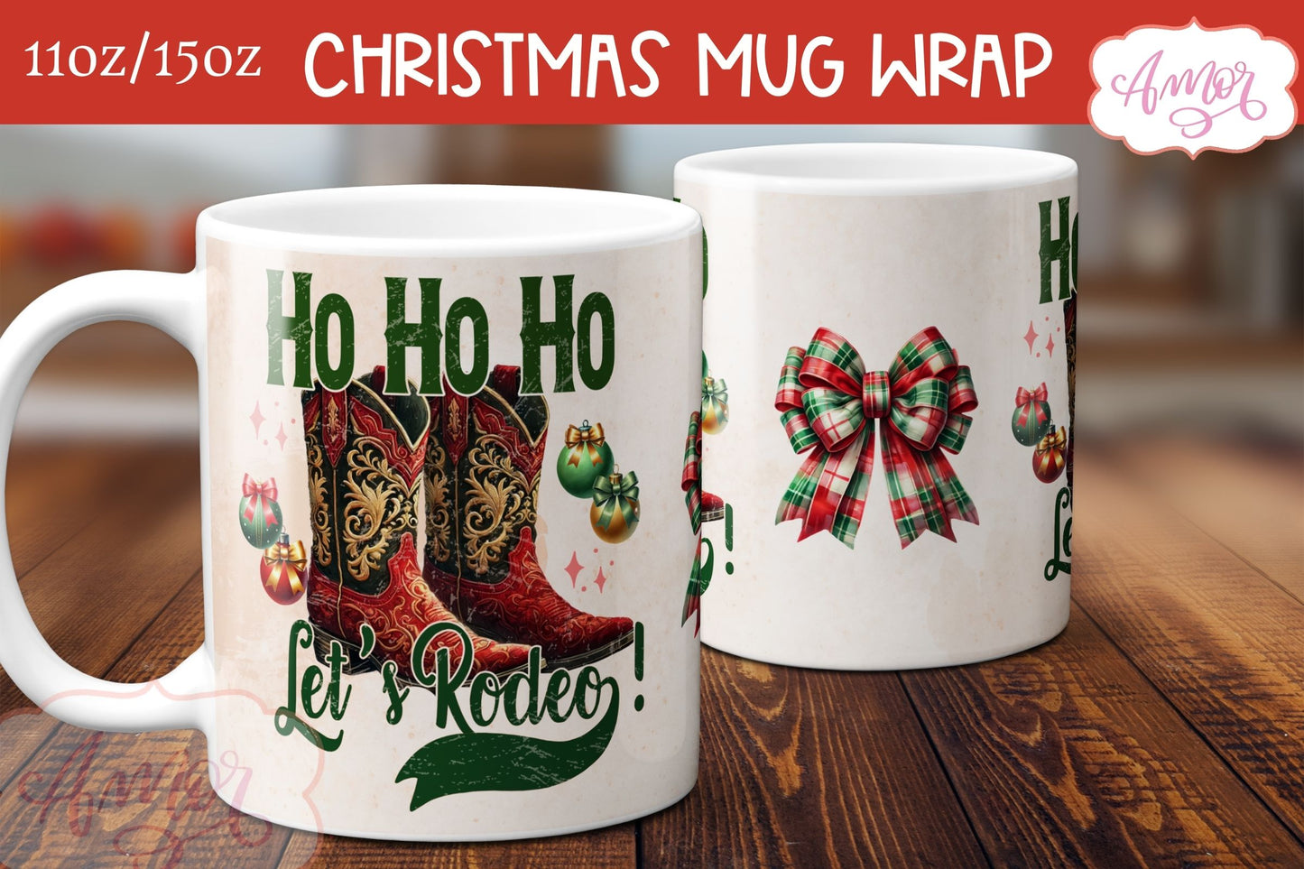Ho Ho Ho mug wrap PNG | Western Christmas coffee mug PNG