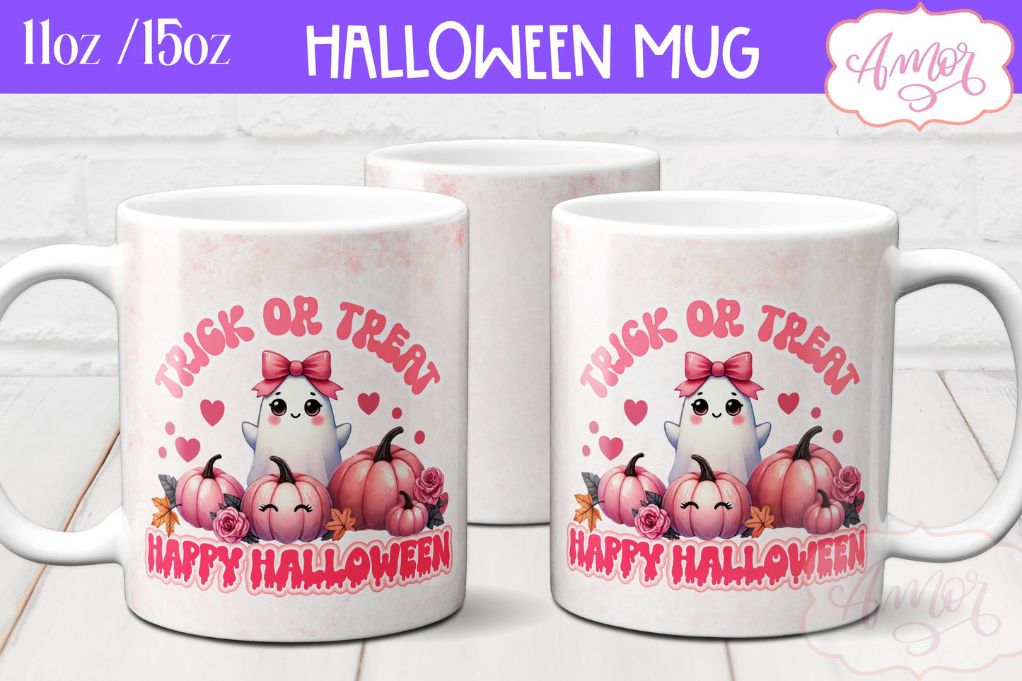 Pink Halloween mug wraps for sublimation PNG BUNDLE