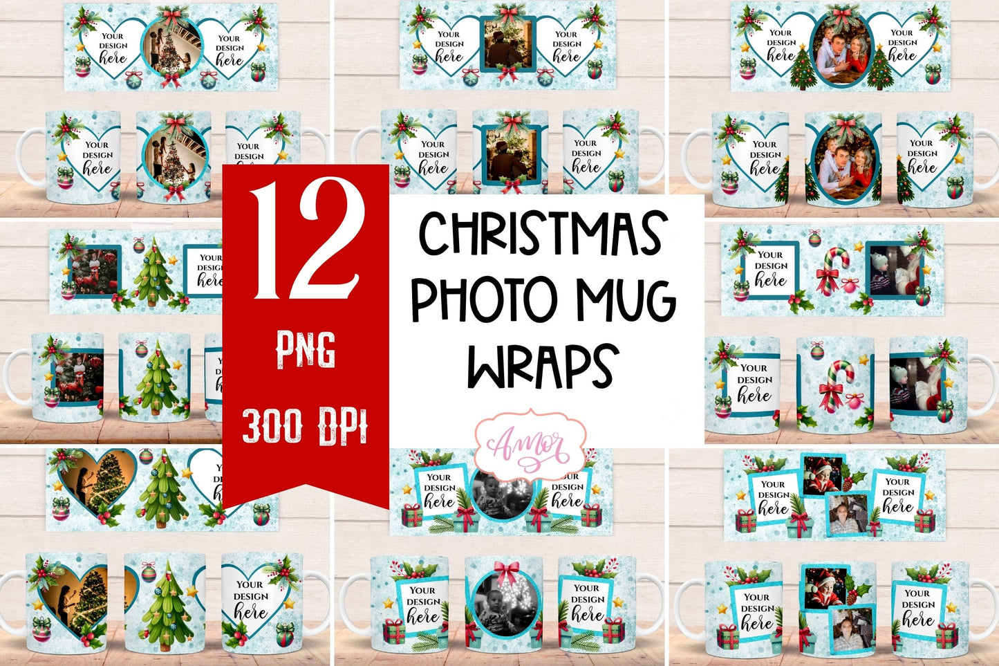 BUNDLE Christmas Photo Mug Wrap PNG Sublimation