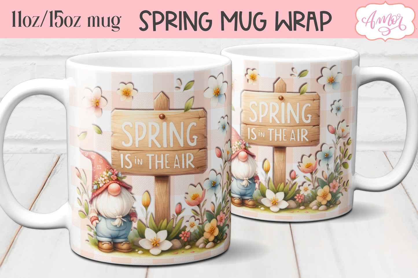 BUNDLE Spring Gnome Mug Wraps for Sublimation 11oz 15oz