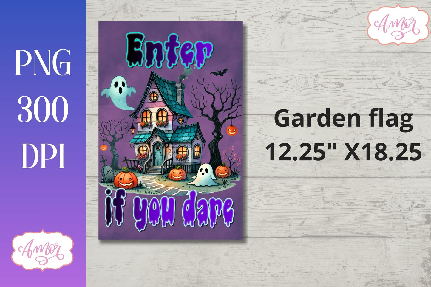 Enter if you dare Halloween garden flag sublimation design