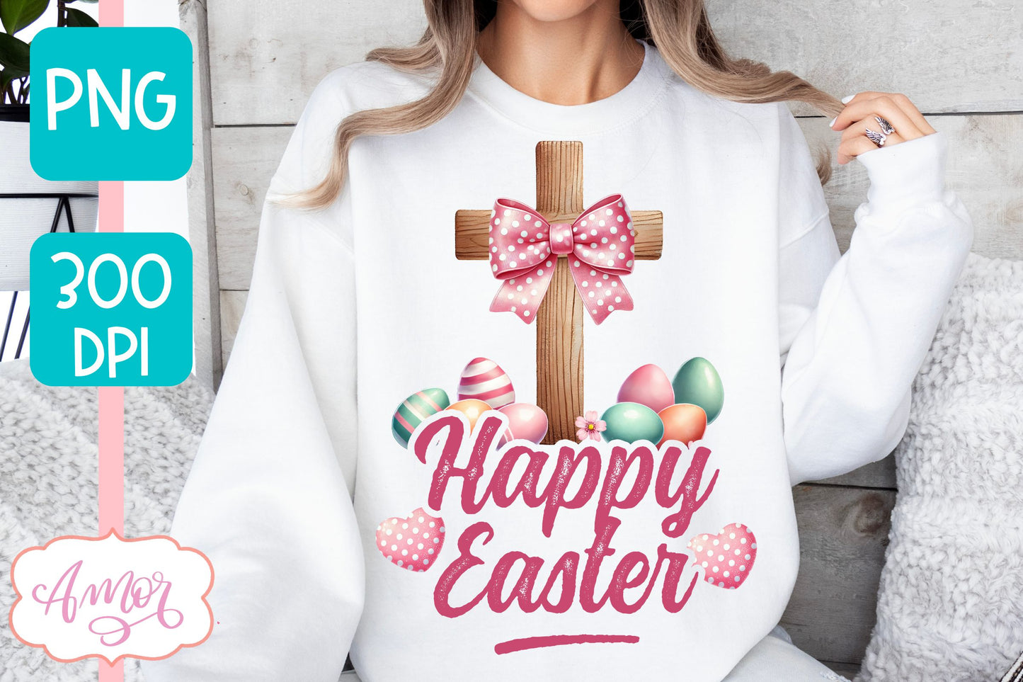 Christian Easter sublimation PNG | Coquette cross PNG design