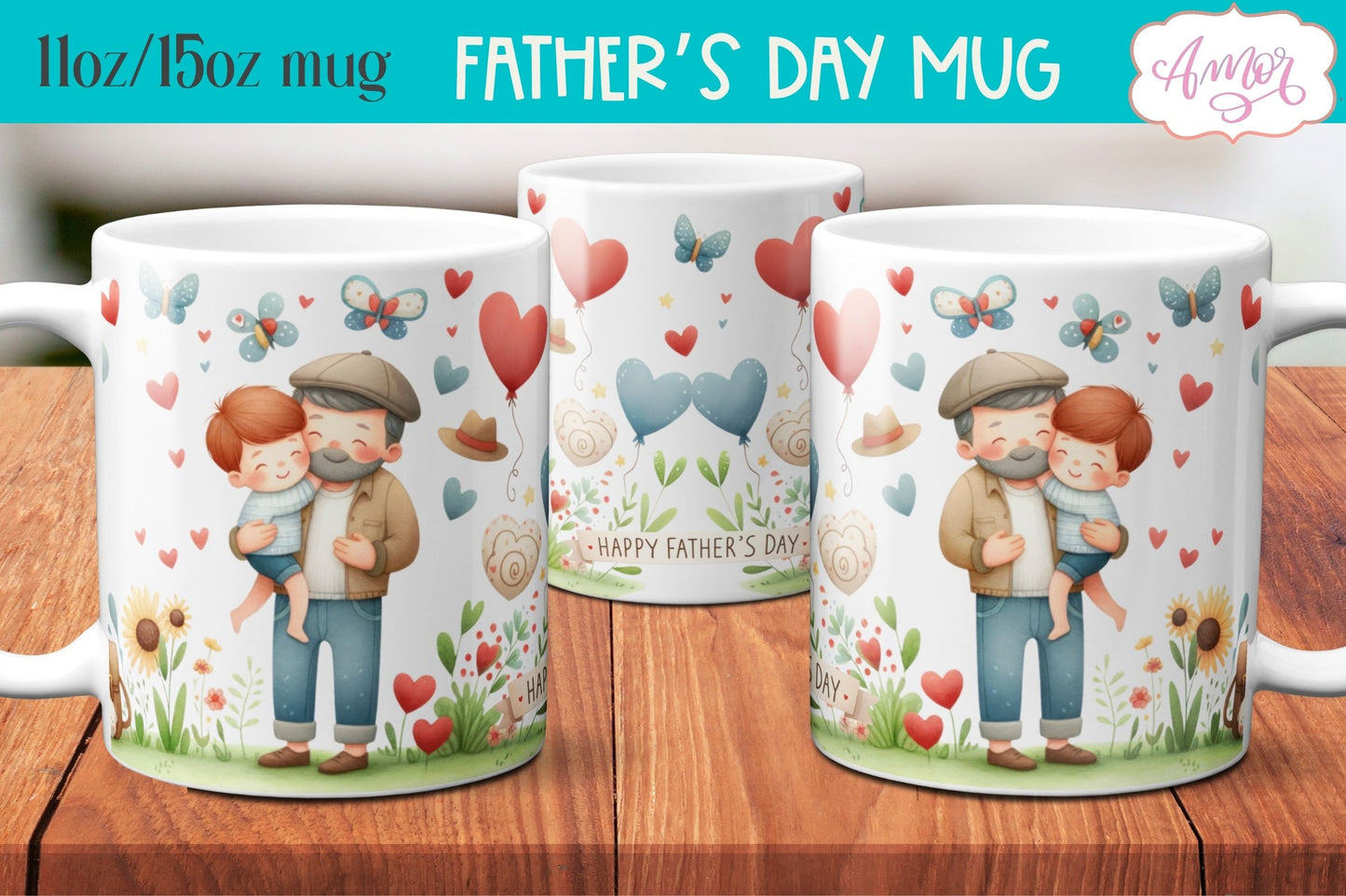 Bundle Happy Father's day mug wrap PNG | 9 Cute mug designs
