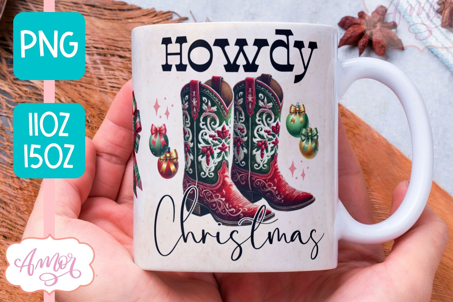Howdy Chirstmas mug wrap PNG | Western Christmas coffee mug