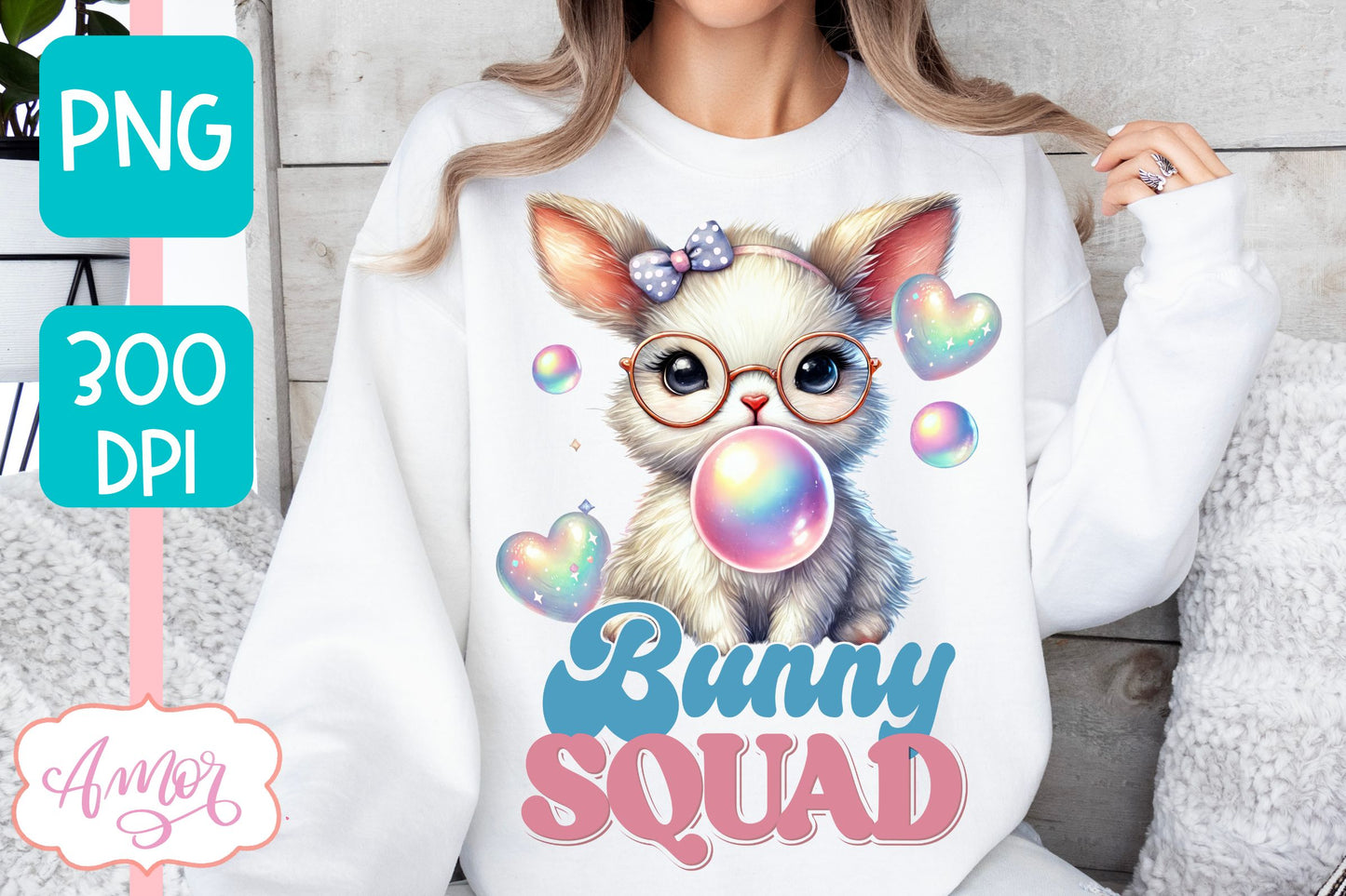 Bunny squad sublimation PNG | Cute Easter bunny bubble gum