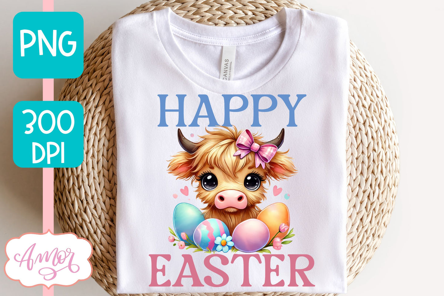 Happy Easter sublimation PNG | Cute highland cow PNG design