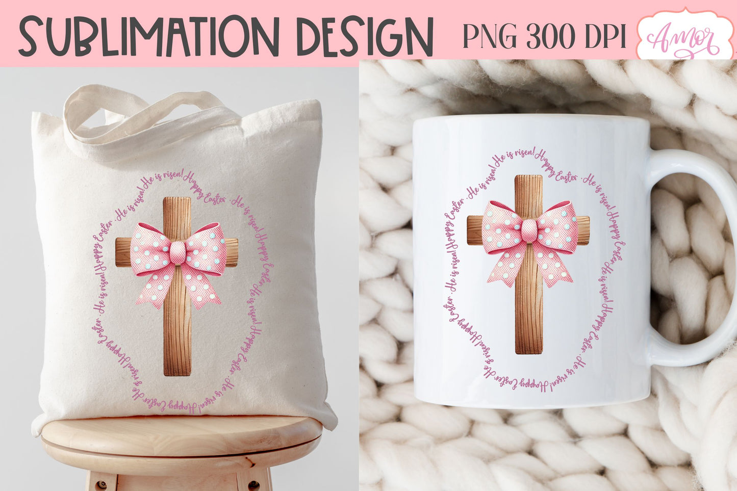 Christian Easter sublimation PNG | Coquette cross PNG design