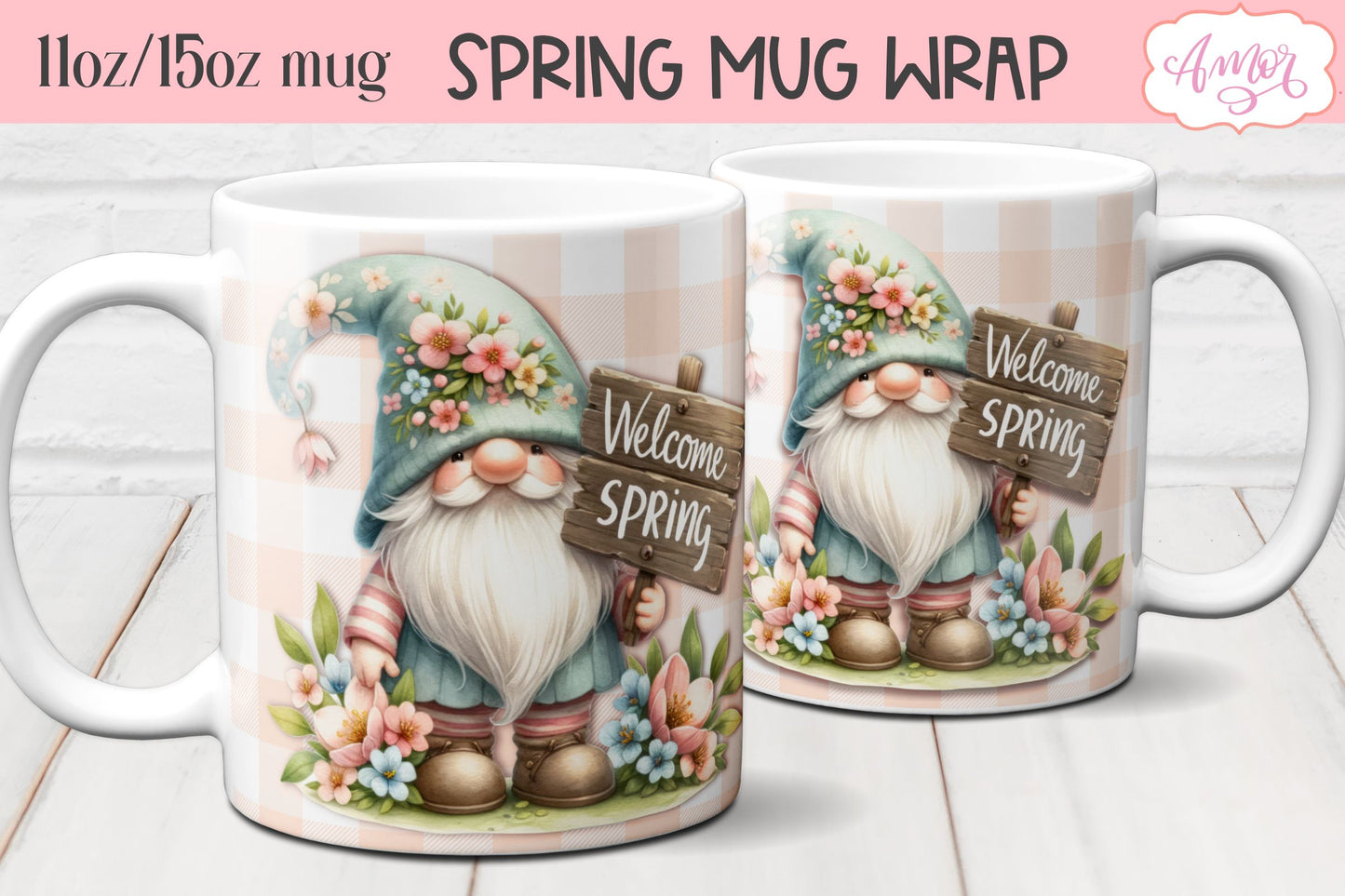 BUNDLE Spring Gnome Mug Wraps for Sublimation 11oz 15oz
