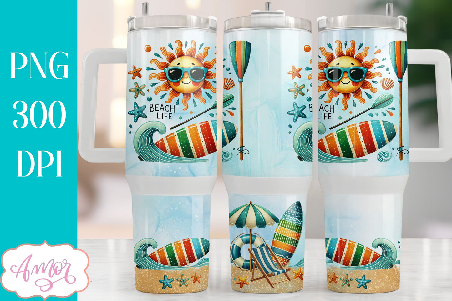 Beach life 40oz tumbler wrap PNG | Vacation tumbler design