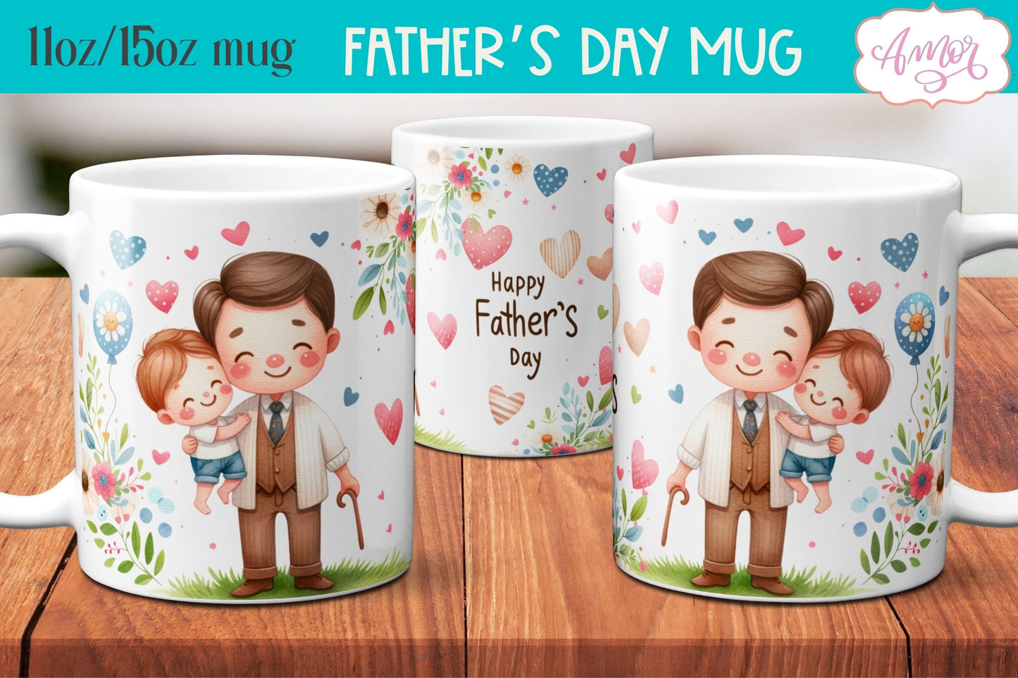 Bundle Happy Father's day mug wrap PNG | 9 Cute mug designs