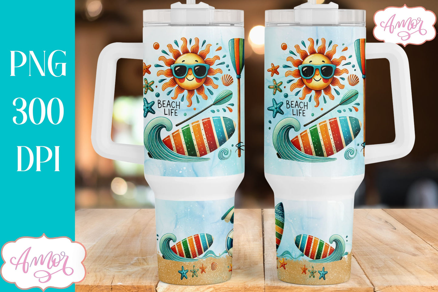 Beach life 40oz tumbler wrap PNG | Vacation tumbler design