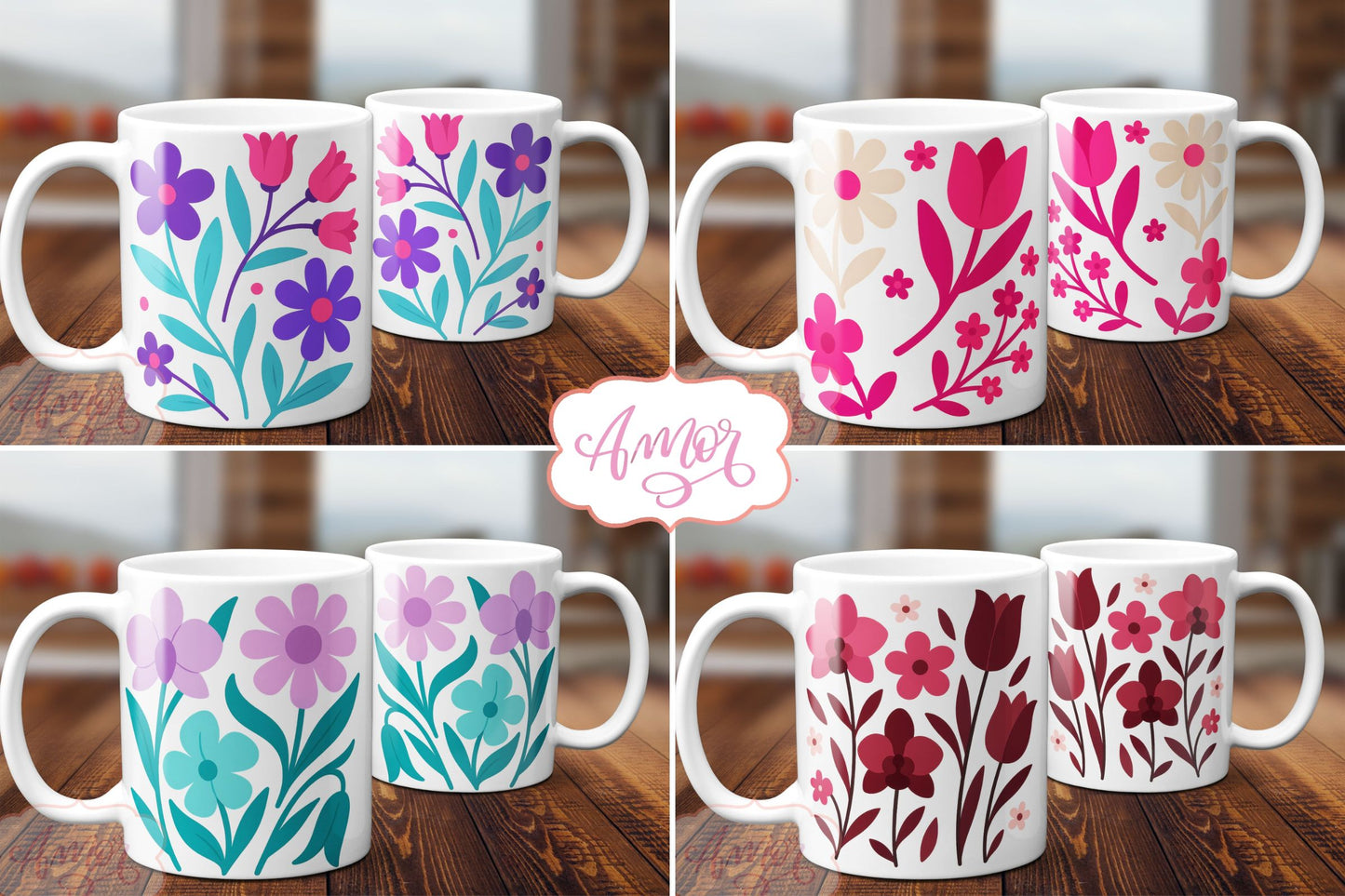 Bundle Spring floral mug wraps sublimation, Colorful mug PNG