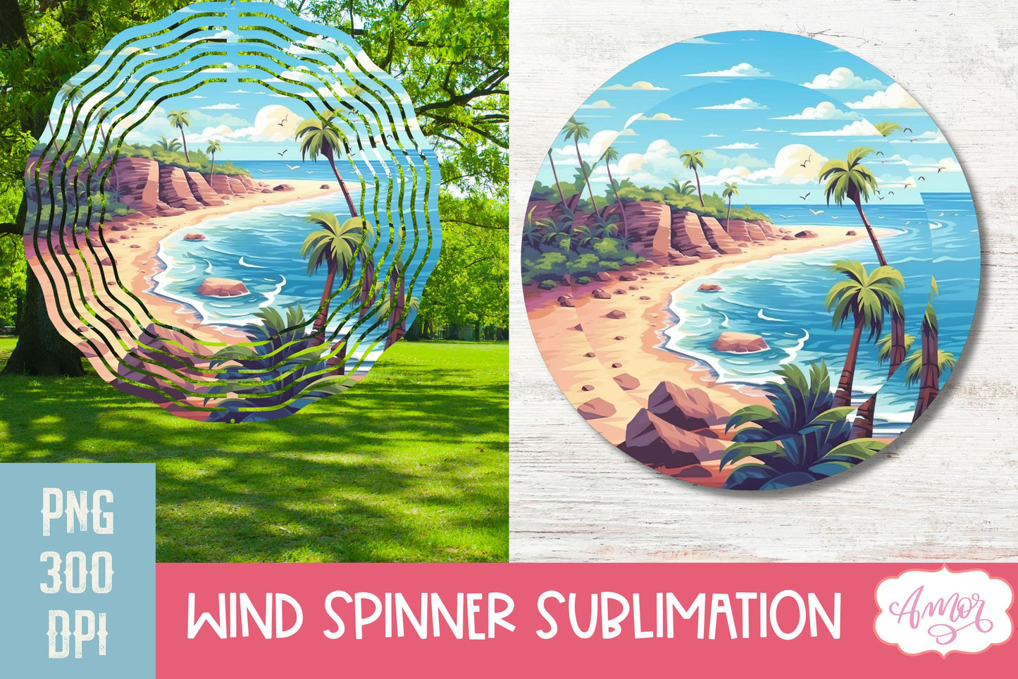 Summer beach landscape wind Spinner sublimation PNG BUNDLE