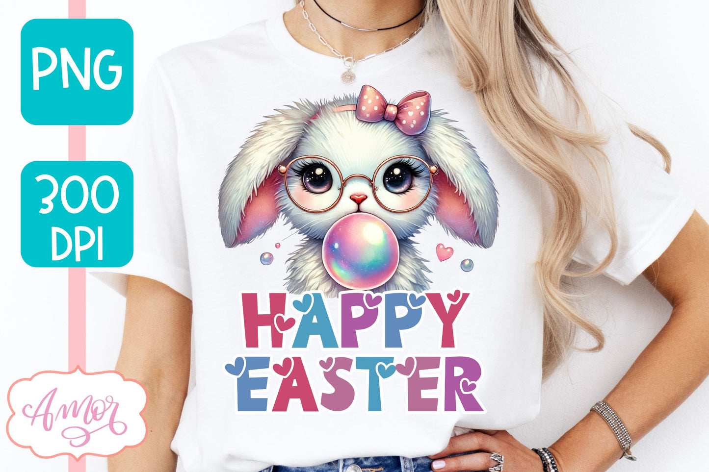 Happy Easter sublimation PNG | Cute Easter bunny bubble gum