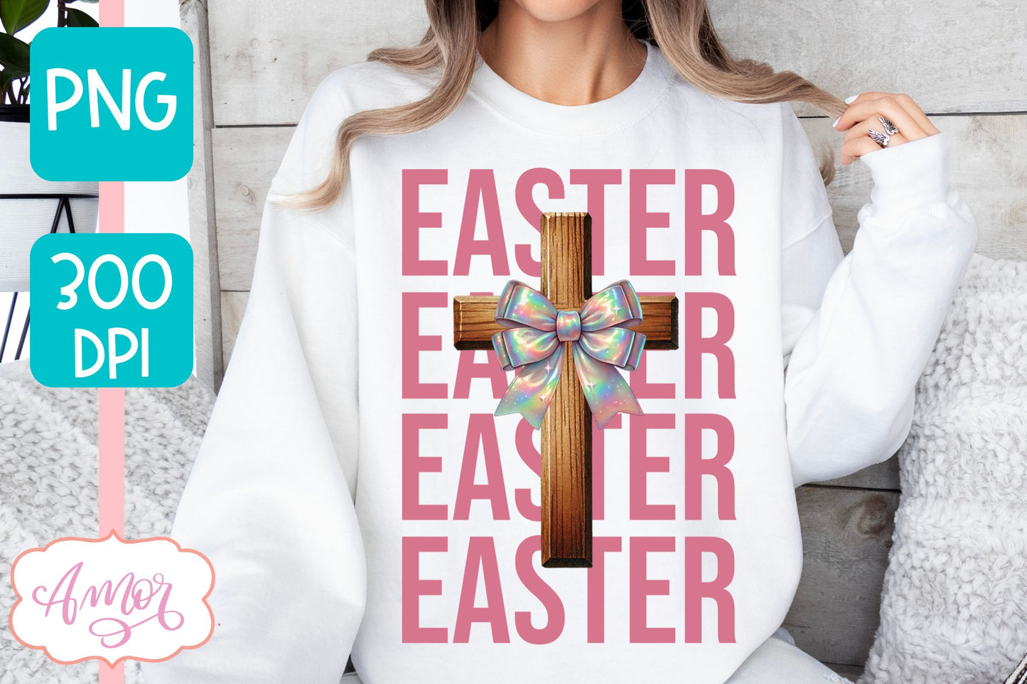 Easter sublimation PNG | Coquette Christian cross PNG design