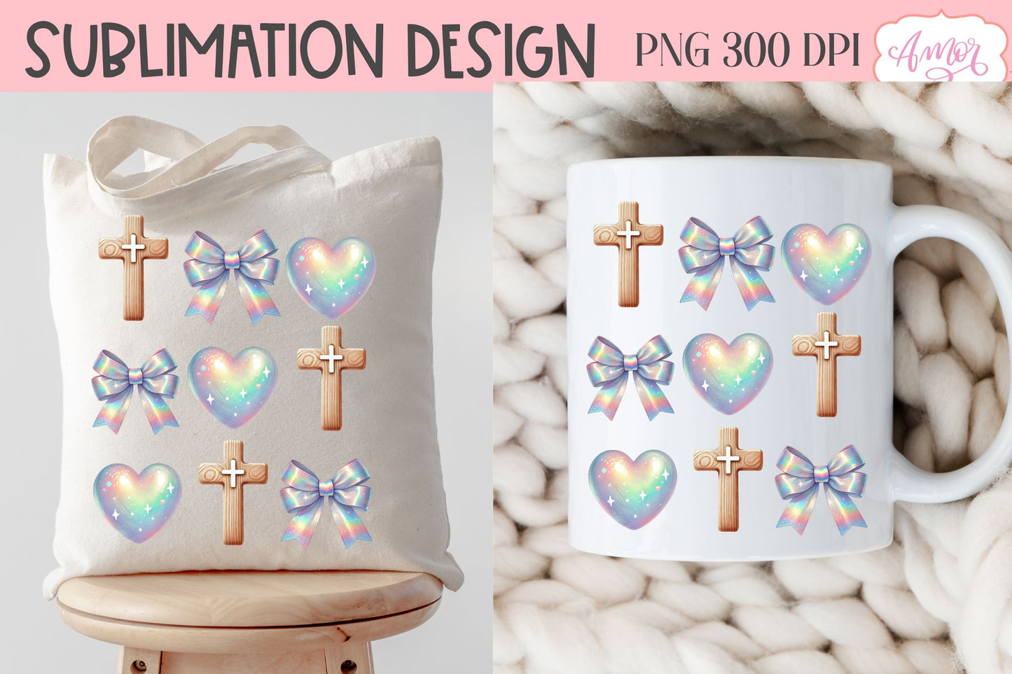 Christian Easter sublimation PNG | Coquette cross PNG design