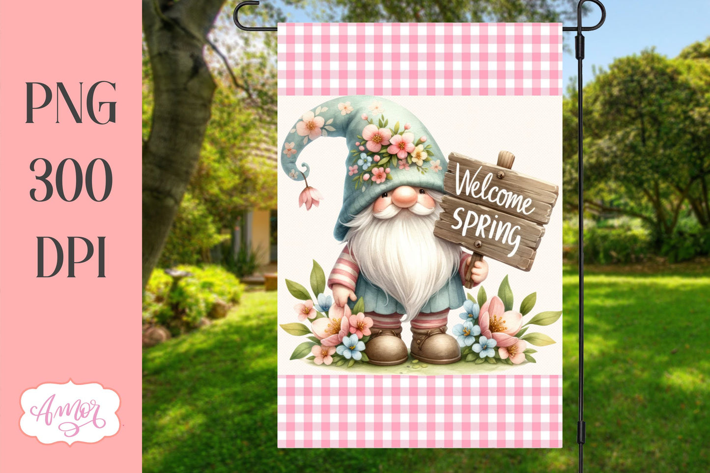 Spring Gnome Garden Flags Sublimation Designs