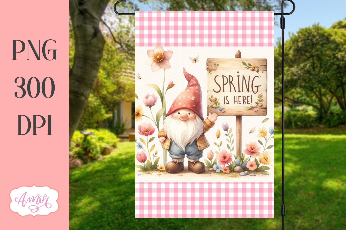 Spring Gnome Garden Flags Sublimation Designs
