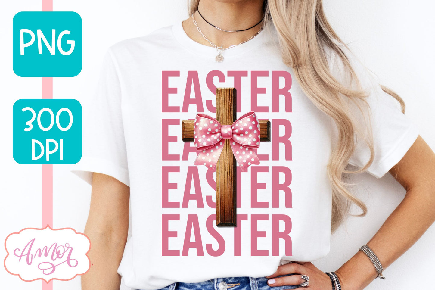 Easter sublimation PNG | Coquette Christian cross PNG design