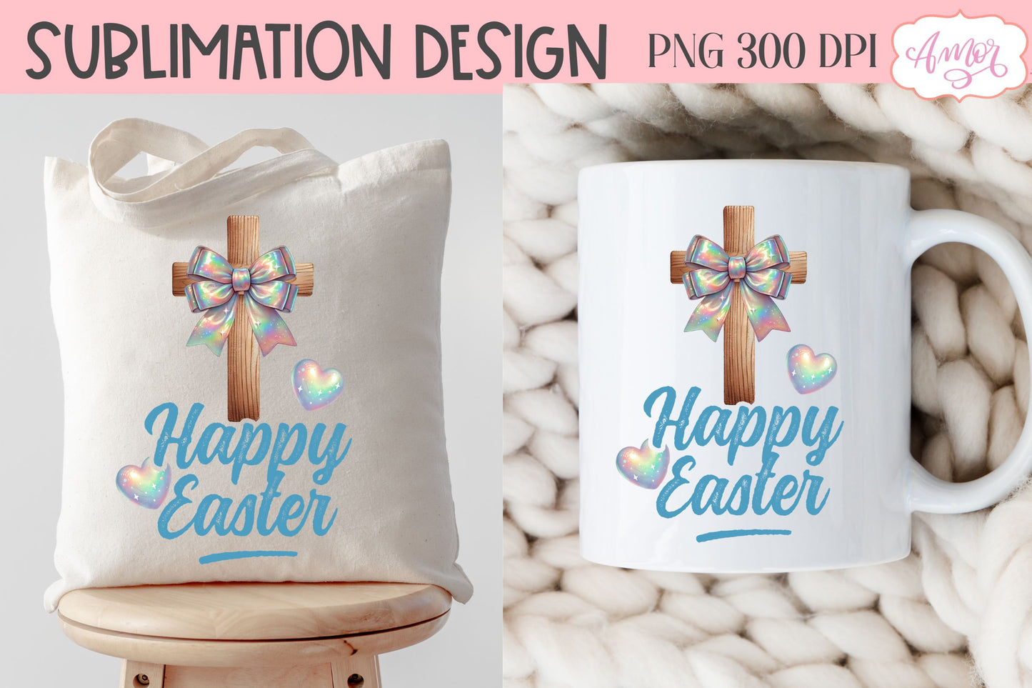 Christian Easter sublimation PNG | Coquette cross PNG design