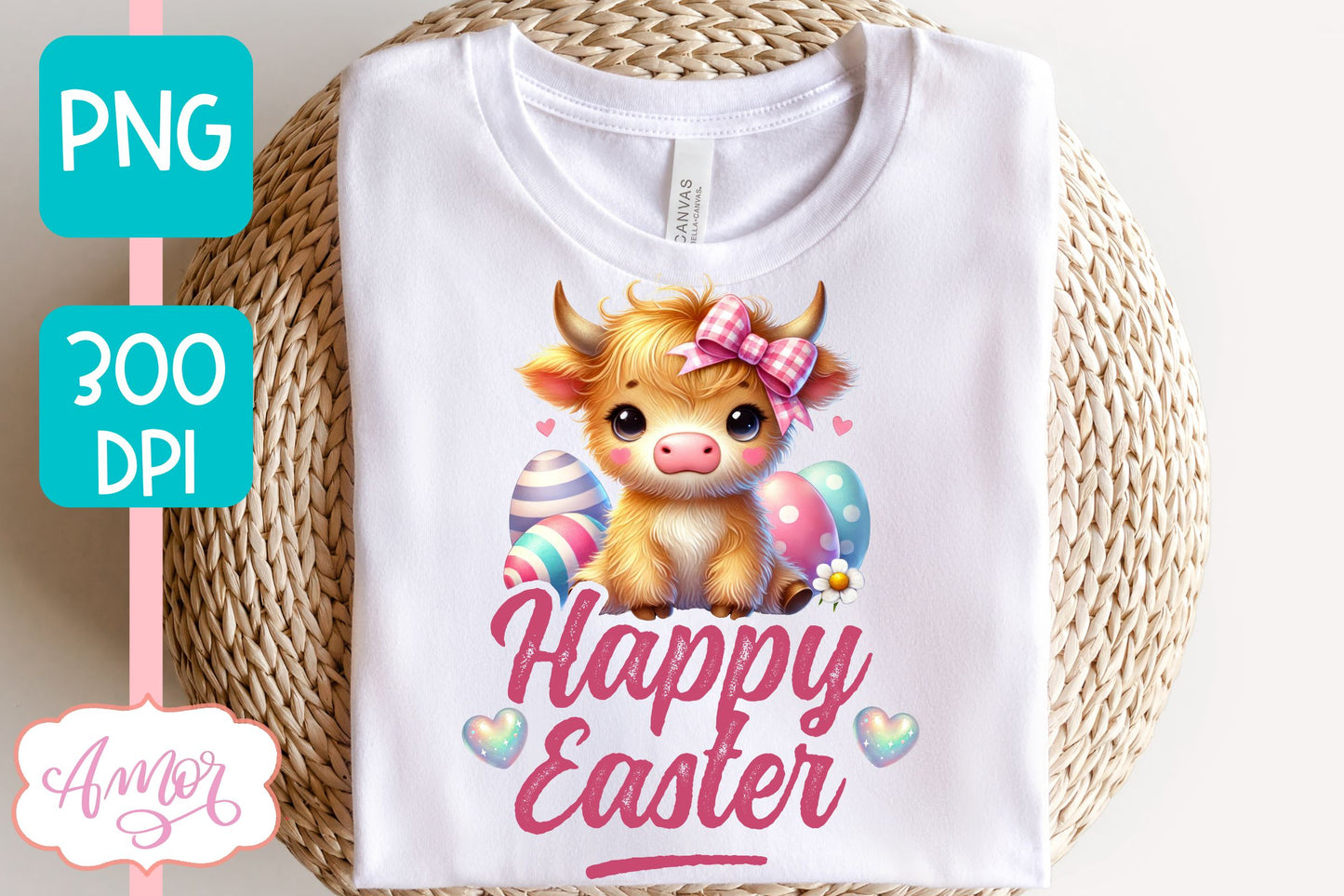 Happy Easter sublimation PNG | Cute highland cow PNG design