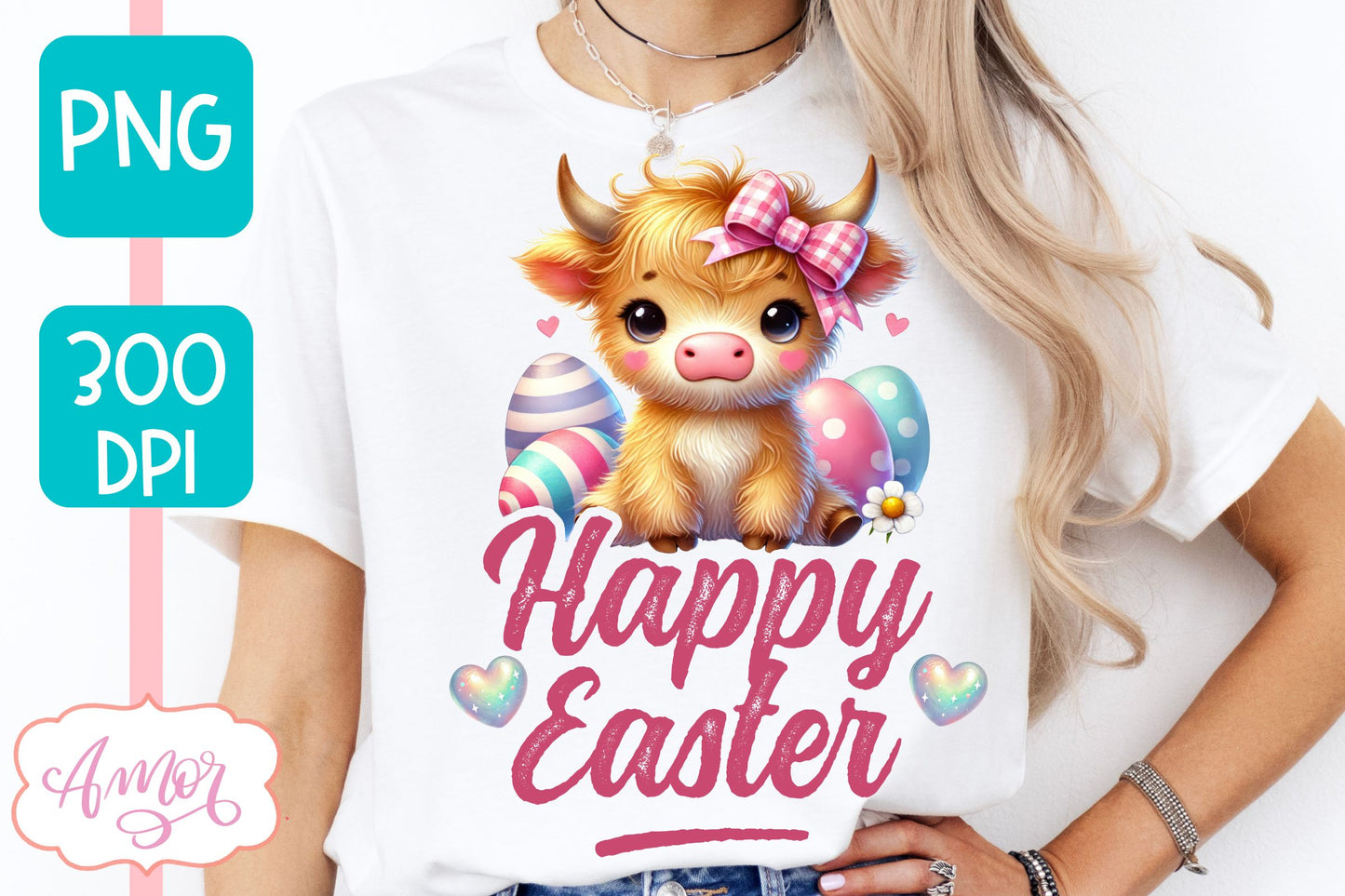 Happy Easter sublimation PNG | Cute highland cow PNG design